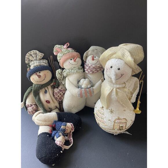 Snowman Plush Stuffed Figurine Bundle (3) Folk Art Farmhouse Rustic Cottagecore - Picture 1 of 5